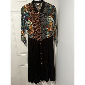 Vtg Absolutely! Floral Dress Flowers Funky fabric Matching buttons 11/12 80s/90s